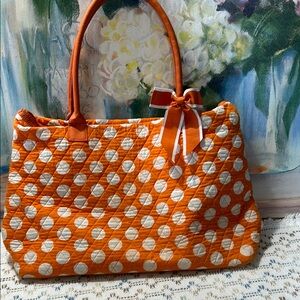 Belva Orange Polka Dot Quilted Tote Bag 20 inches wide 12 inches deep